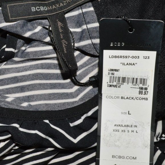 BCBGMAXAZRIA ILANA NEW $198 NWT SZ L LARGE BLACK WHITE STRIPES SLEEVELESS DRESS - Picture 15 of 15